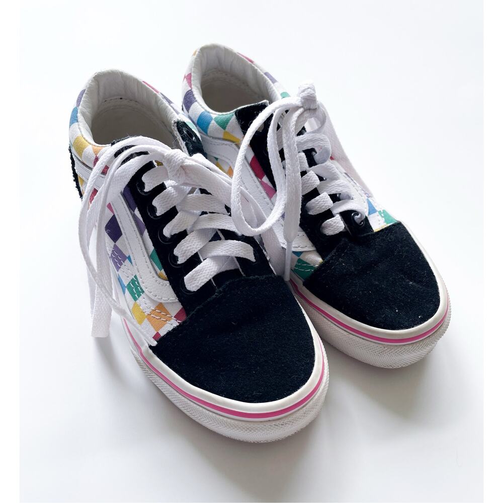 Little Kid's Vans Rainbow Checkered Lace Up Sneakers Size 12
